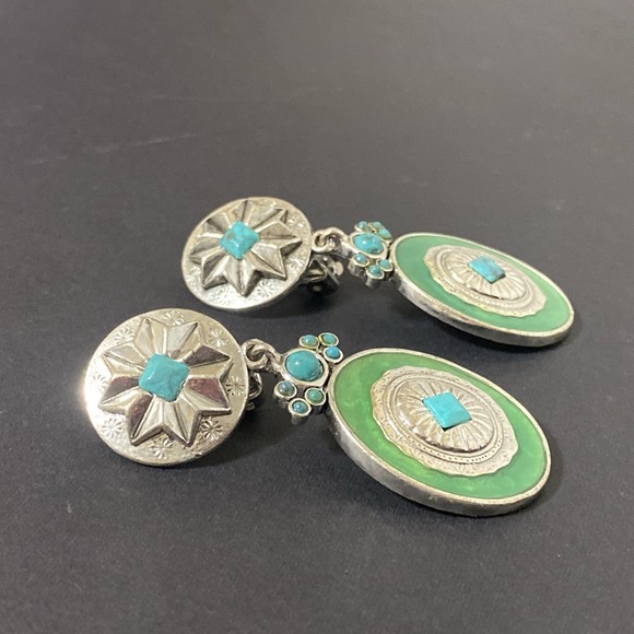 Southwest Native American Style Earrings Lot Faux Turquoise Lapis Silver Tone - Picture 11 of 12